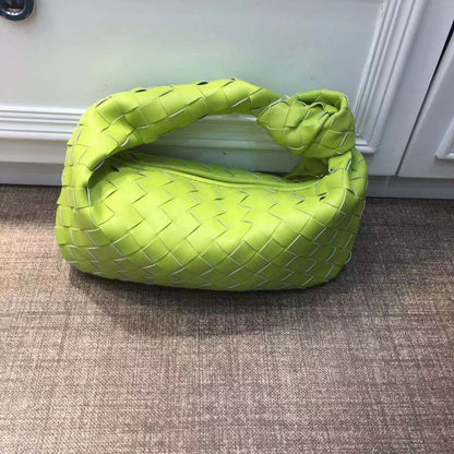 Cow Split Leather Knot Bag Weave Handmade Sling 27X13X16cm Polyester Accessories