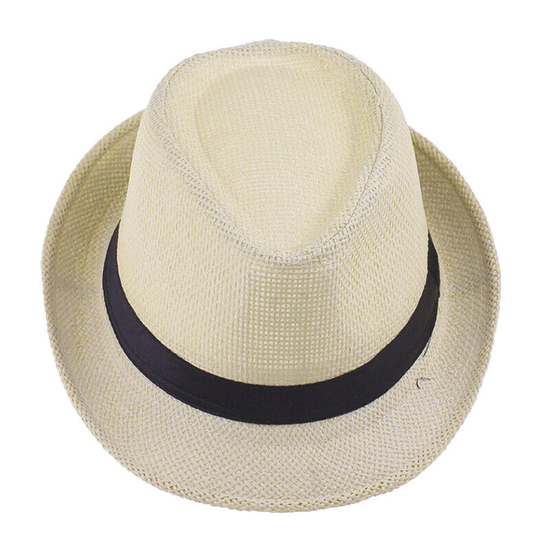 Men Women Straw Jazz Fedora Hat Trilby Cuban Sun Cap Panama Short Brim Summer*US