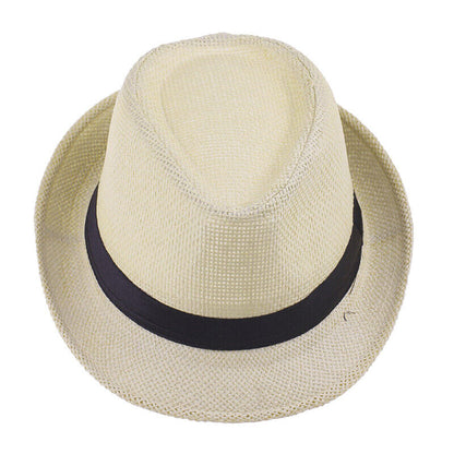 Men Women Straw Jazz Fedora Hat Trilby Cuban Sun Cap Panama Short Brim Summer*US