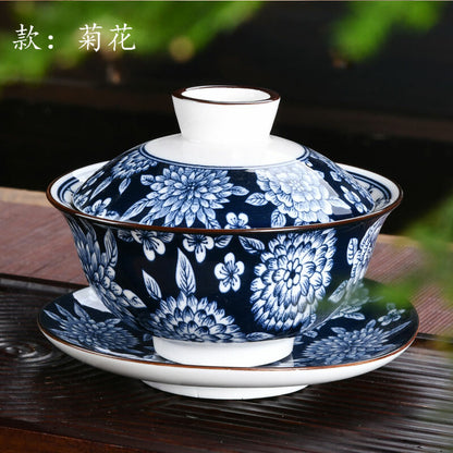 140ml Antique Blue White Porcelain Gaiwan Tureen Kung Fu Tea Cup Bowl Tea Set