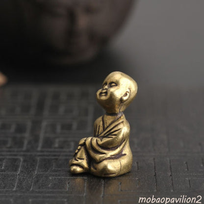 Mini Brass Buddha Statue Pocket Monk Meditation Zen Decor Travel Gift Charm