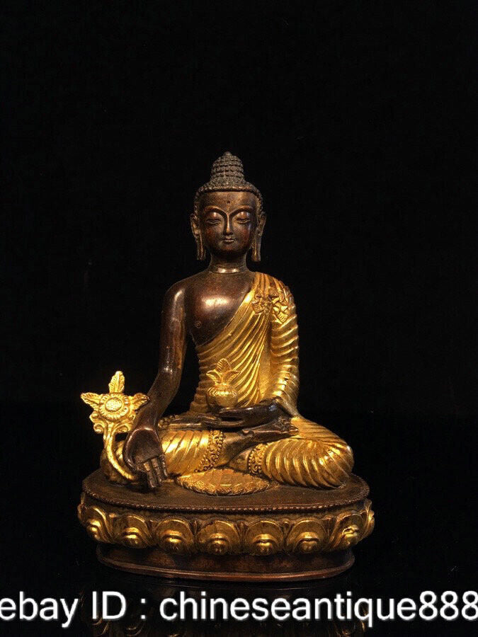 Old Tibet Buddhism Bronze Gilt Gold Menla Medicine Buddha Medical God Statue