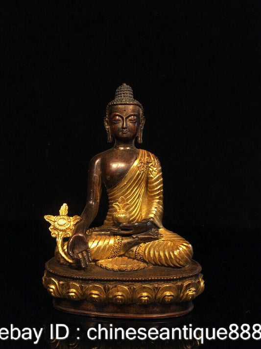 Old Tibet Buddhism Bronze Gilt Gold Menla Medicine Buddha Medical God Statue