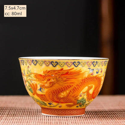 Ceramics Sancai Gaiwan Bowl Dragon and Phoenix Tea Cup Handmade Enamel Color