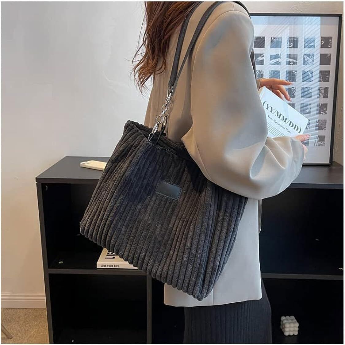 Ulisty Women Corduroy Tote Bag Casual Shoulder Bag Daily Shopping Bag Fashion Ha