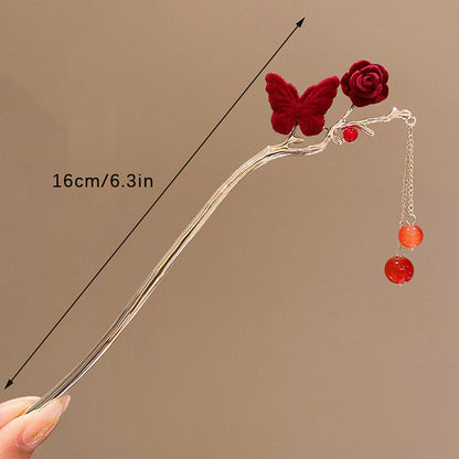Retro Rose Hairpin For Women Chinese Style Tassel Hair Stick Pins Hair Clips