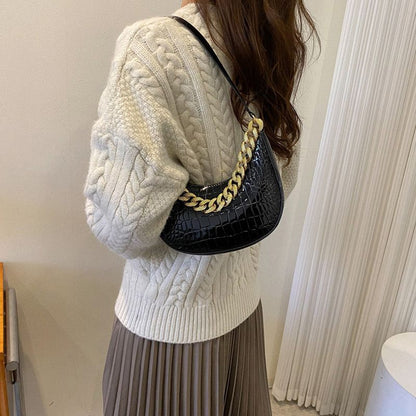 Chain Shoulder Purse Crocodile Pattern Underarm Bags Synthetic Leather Handbags
