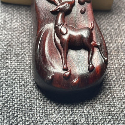 Sandalwood Deer Pendant 0.91×2.36in Car Keychain Phone Charm Couple Gift