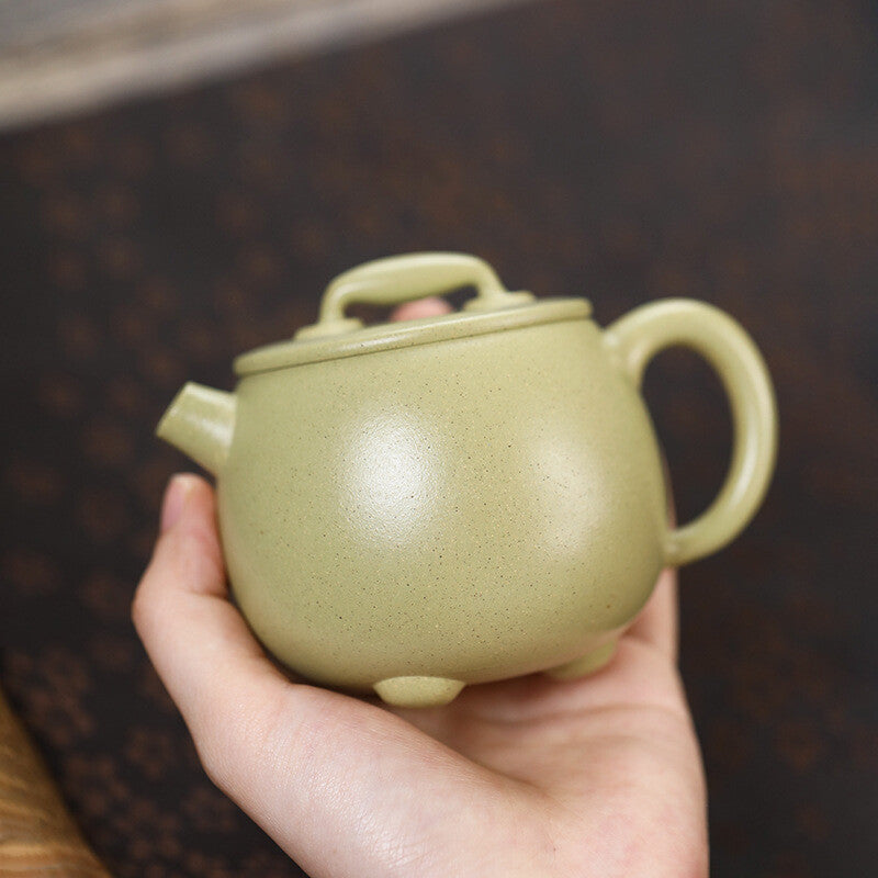Full Handmade Tea Pot Marked Master Pot With 3 Feet Real Yixing Zisha Green Clay