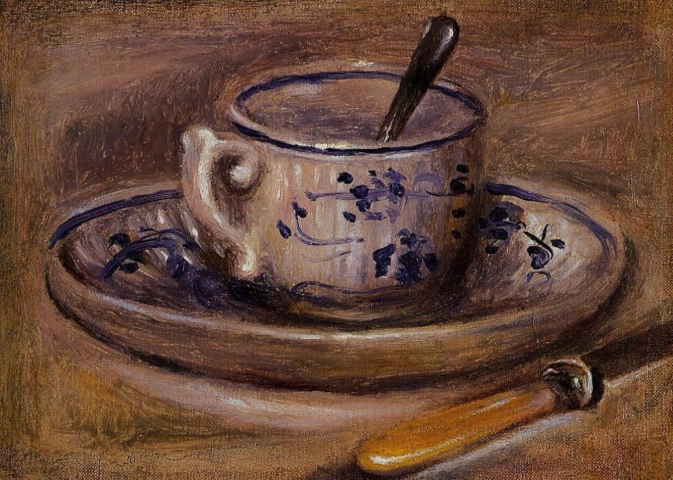 Oil painting coffee cup Still-Life-Pierre-Auguste-Renoir-Oil-Painting with knife