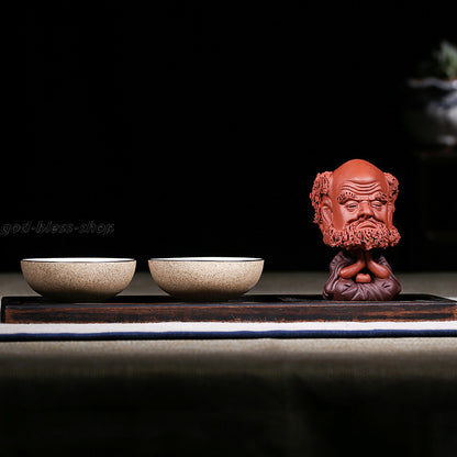 Handmade Bodhidharma Home Decoration Yixing Zisha Tea Pet Tamo Statue Tea Play