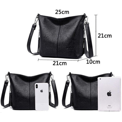 Genuine Leather Tassel Hand Crossbody Bag Purse Handbag Shoulder Bag Bucket 1 PC