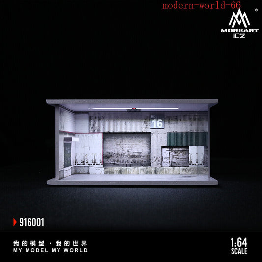 1/64 Repair Shop Model With Light Garage Parking Lot Scene Display Case