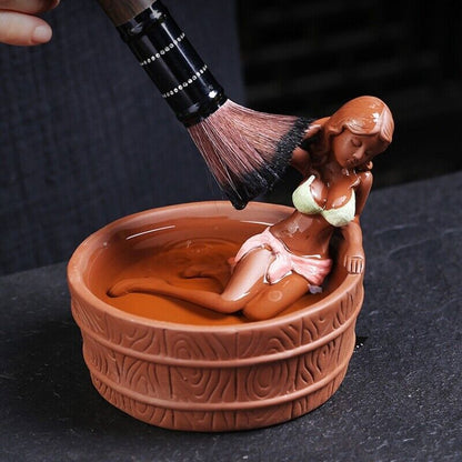 Chinese Yixing Zisha Purple Clay Handmade Funny Belle Lady Tea Pet Statue
