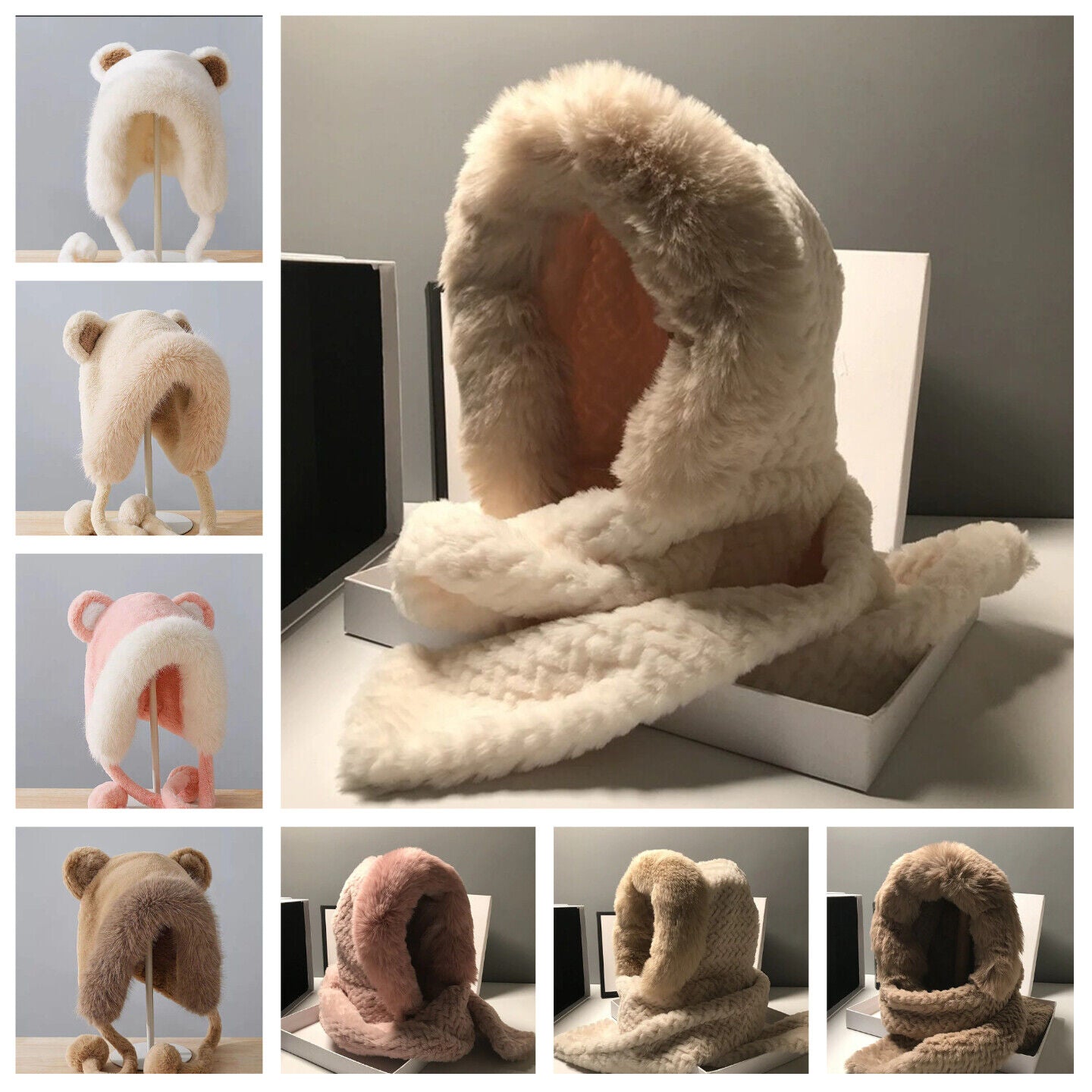 Women Scarves Winter Warm Thickened Pullover Caps Imitation Rabbit Fur Plush Hat