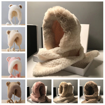 Women Scarves Winter Warm Thickened Pullover Caps Imitation Rabbit Fur Plush Hat
