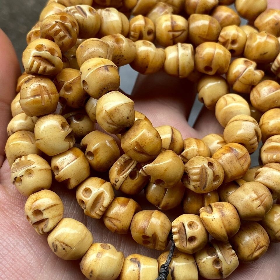 108 Bead Old Tibetan YakBone Skull Meditation Prayer Mala Buddhism Necklace