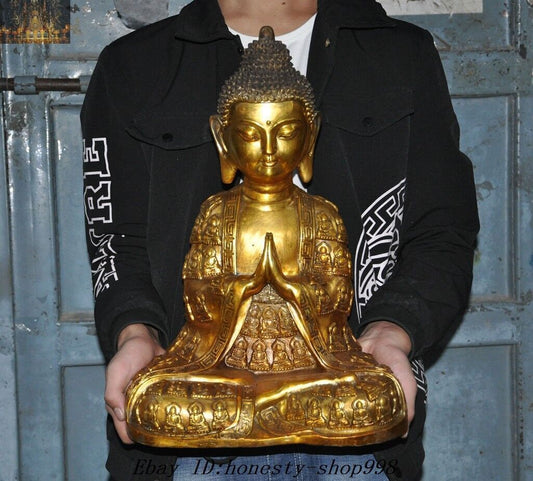 17" Old Tibetan Buddhism Bronze gilt Sakyamuni Shakyamuni Amitabha Buddha Statue
