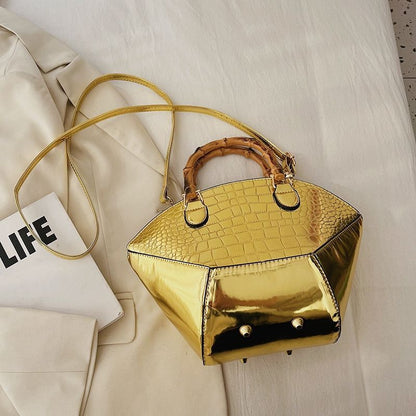 Handbags Vintage Bamboo Handle Bag Gold Silver Evening Clutch Crossbody Purses