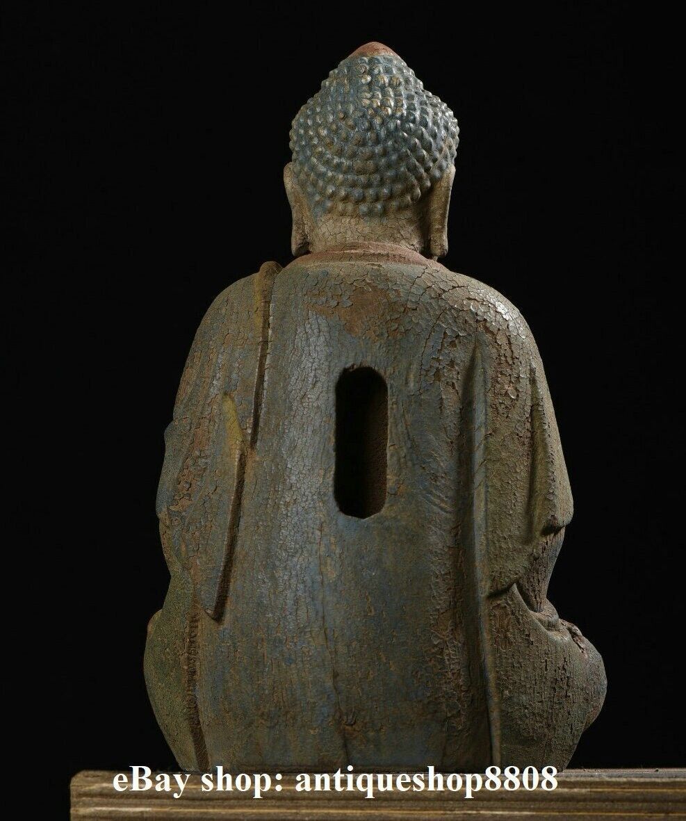 9" Old Tibet Buddhism Wood Carved Shakyamuni Amitabha Buddha Sakyamuni Statue