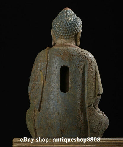 9" Old Tibet Buddhism Wood Carved Shakyamuni Amitabha Buddha Sakyamuni Statue