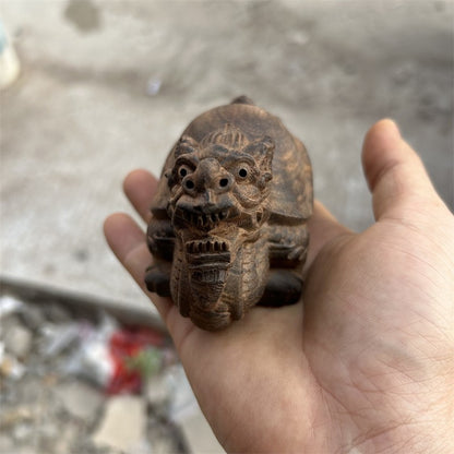 11Cm exquisite agarwood hand-carved auspicious dragon turtle tea pet ornament -