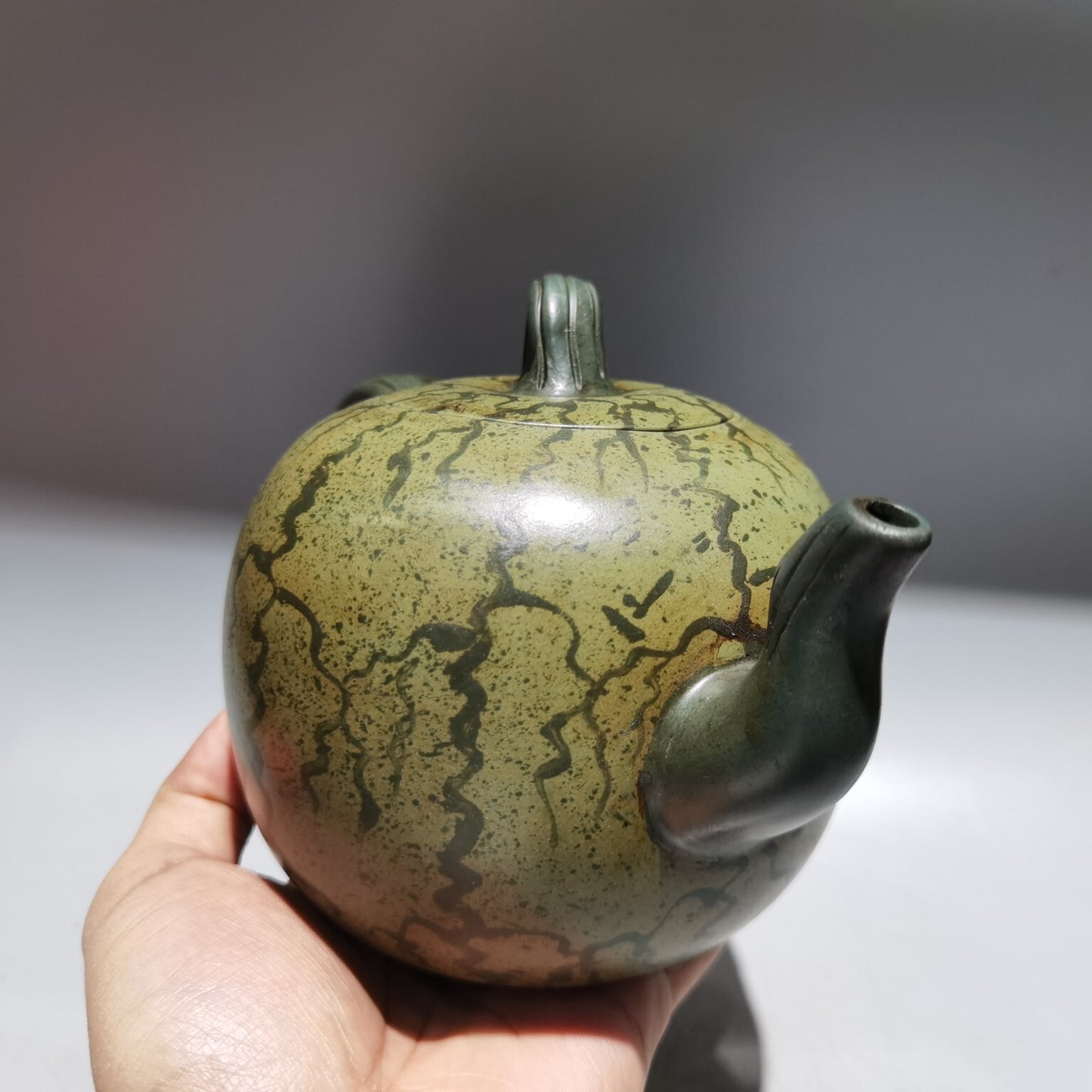 Chinese Yixing Zisha Clay Handmade Carve Watermelon Kung Fu Tea Exquisite Teapot