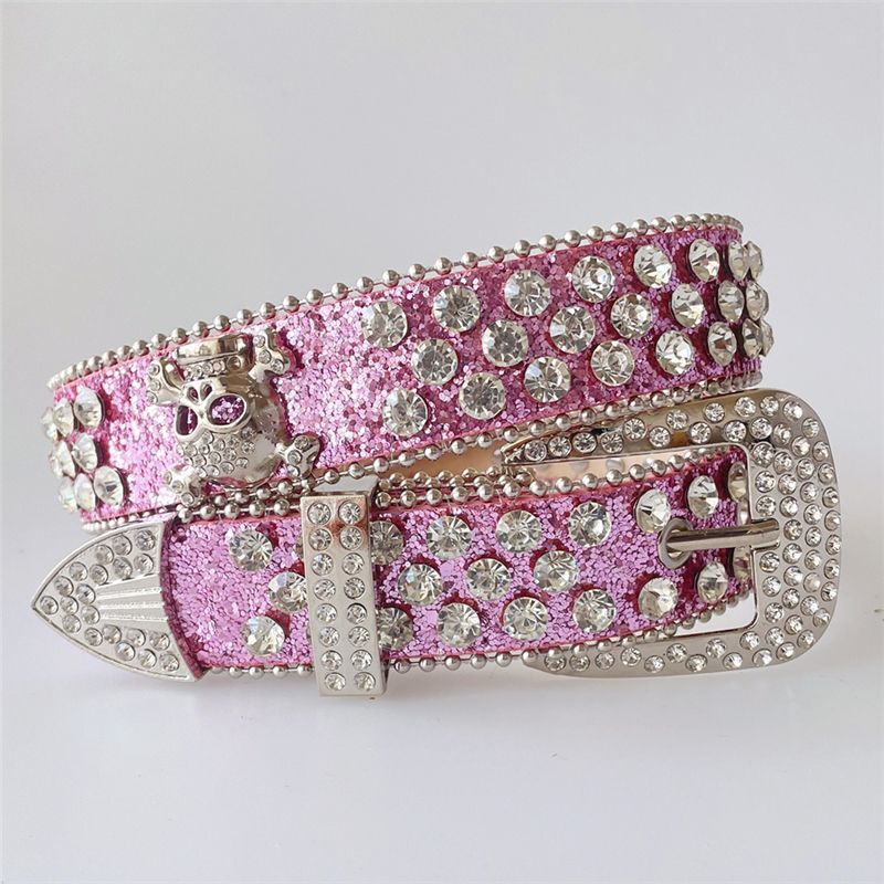 Women Punk Belt Rhinestone Skull Men Goth Western Cowboy Bling Jeans Strap 115cm