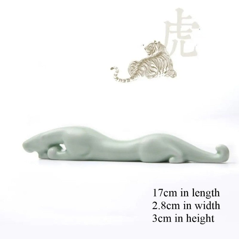 17cm Exquisitely Chinese Ceramic Fuhu Calligraphy Brush Holder Tea Pet Ornament
