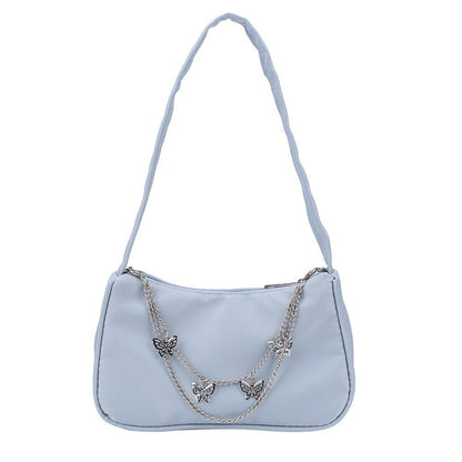 Women Small Shoulder Underarm Bag Leather Nylon Vintage Chain Zipper Handbags
