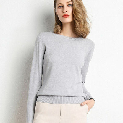 Women Sweater Clothes Solid Round Neck Jumper Long-sleeved Knitted Pullovers
