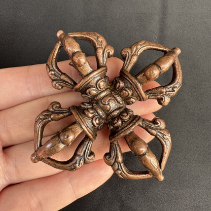Tibetan Red Copper Cross Vajra Dorje Buddhist Ritual Tool Ornament