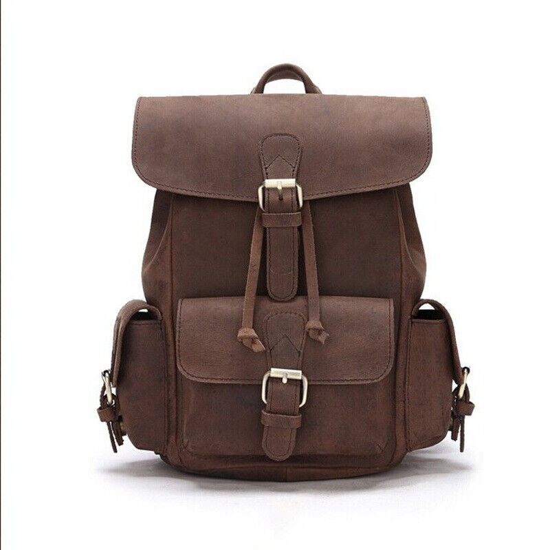 100% Crazy Horse Leather Women's Retro Backpack Travel Multi-pocket Rucksack Bag