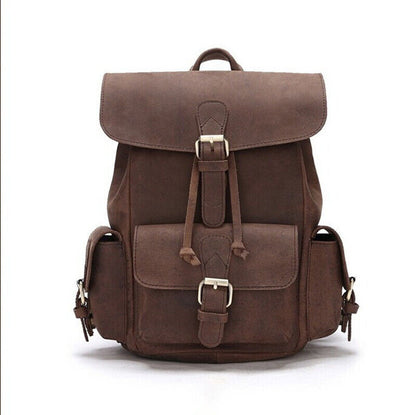100% Crazy Horse Leather Women's Retro Backpack Travel Multi-pocket Rucksack Bag