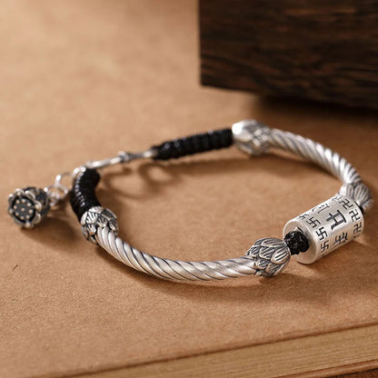 Vintage Lotus Rope braided Bracelet Brilliant Mantra Buddhist Scriptures Bead
