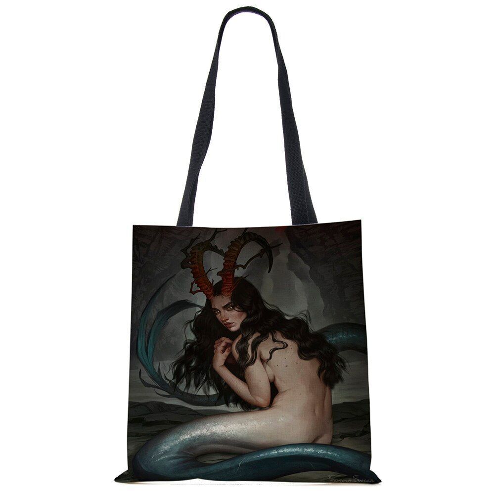 Mermaid Print Shoulder Bag Women Shopping Reusable Bags Large Travel Beach Bags