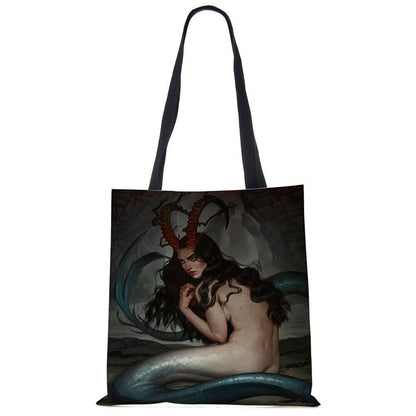 Mermaid Print Shoulder Bag Women Shopping Reusable Bags Large Travel Beach Bags
