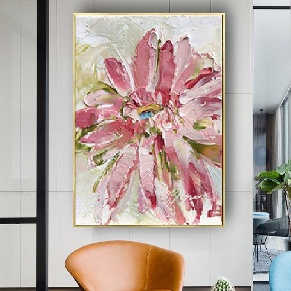 Abstract Flowers Oil Painting on Canvas Modern Minimalist pink lily Indoor decor
