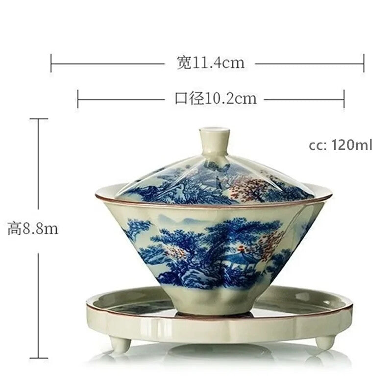 Ceramic Teacup Handmade Gaiwan Chinese Tea Tureen Tea Cups Tea Set Cover Bowl