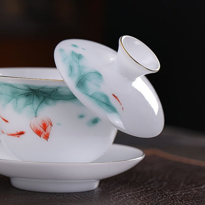 1pc Ice Jade Porcelain Gaiwan Ceramic San Cai Tea Bowl Household Tea Maker
