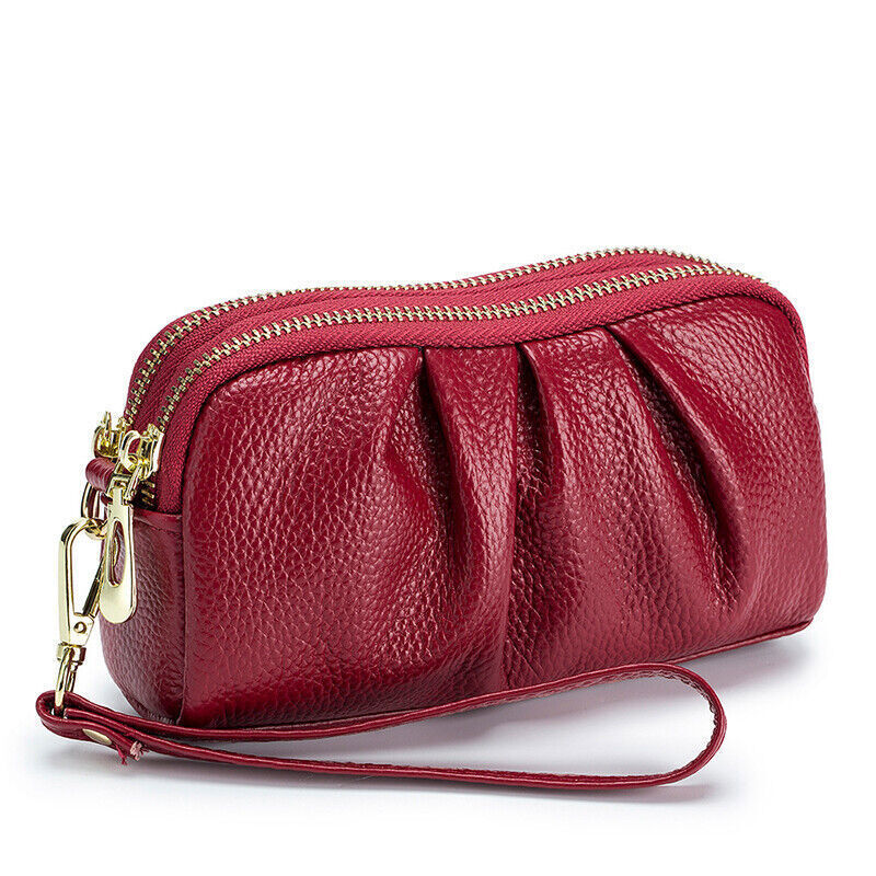 Women Hand Collar Leather Bag Zipper Large Capacity Cowhide Phone Clutch Wallet