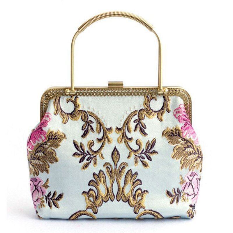 Vintage Flowers Lock Shell Bags Handmade Chain Shoulder Crossbody Purse Handbags