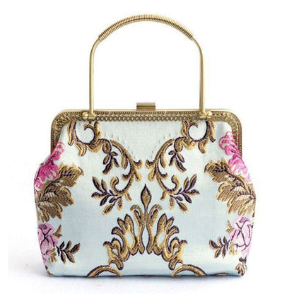 Vintage Flowers Lock Shell Bags Handmade Chain Shoulder Crossbody Purse Handbags