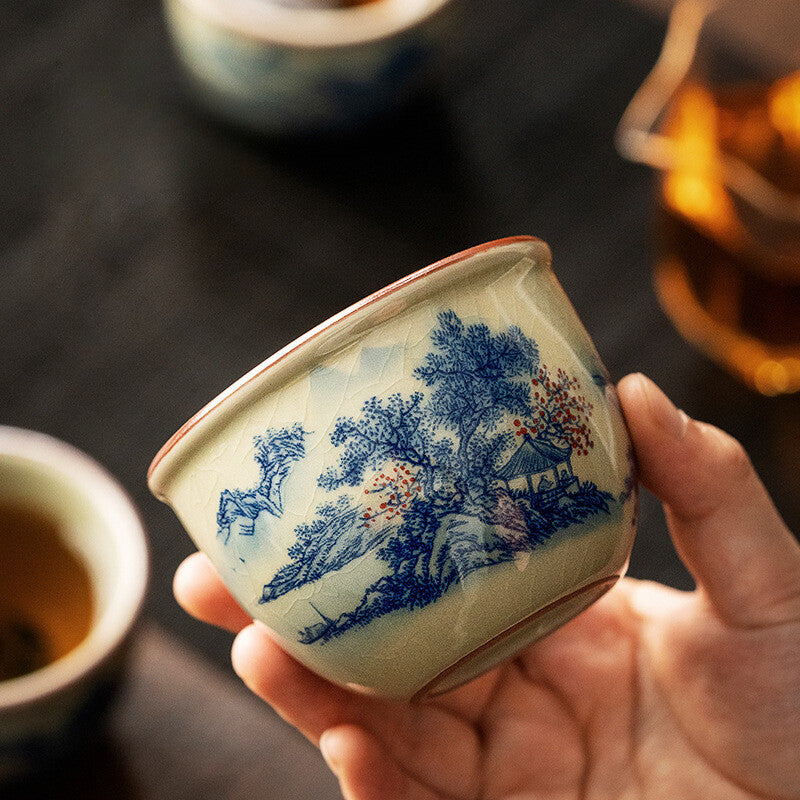 Blue and White Landscape Teacup Old Pottery Mud Water Jug Fragrance Cup
