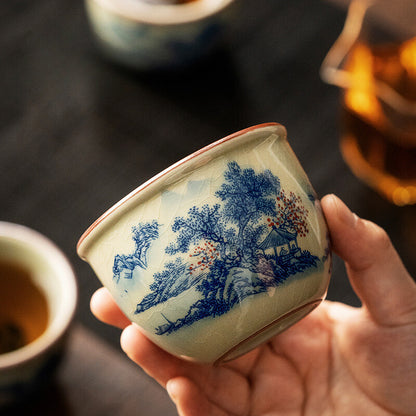 Blue and White Landscape Teacup Old Pottery Mud Water Jug Fragrance Cup