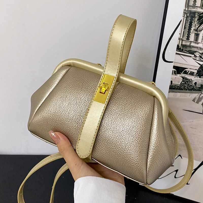 Luxury Orange Synthetic Leather Small Handbag Clutch Silver Clip Bag Gold Blue