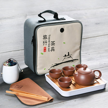 Travelling Tea Set Portable Bag Yixing Zisha Teaset Tea Plate Reservoir Tea Tray