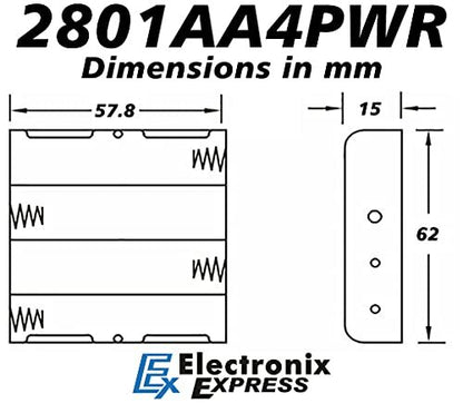 2 Pack AA 4 Battery Holder w\ Wire Leads, Lead - 6"Long, 2.27" x 0.59" x 2.44"