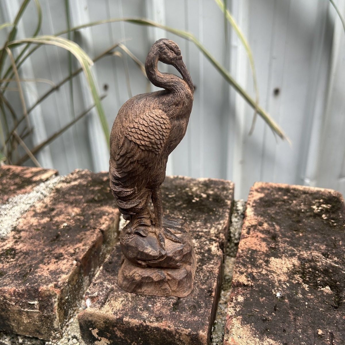 White Qi Nan Agarwood Crane Figurine 7.48in Longevity Decor