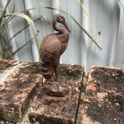 White Qi Nan Agarwood Crane Figurine 7.48in Longevity Decor